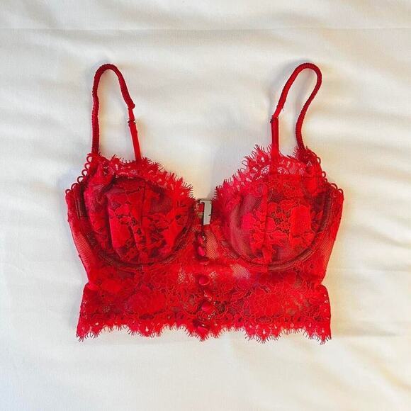 For Love And Lemons VS Faye Lace Underwire Long Line Bustier Bra Red XL - Picture 3 of 10